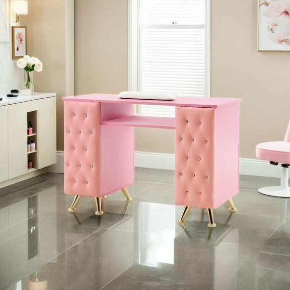 BarberPub Manicure Table with Soft Pad, Nail Desk with Storage Drawers