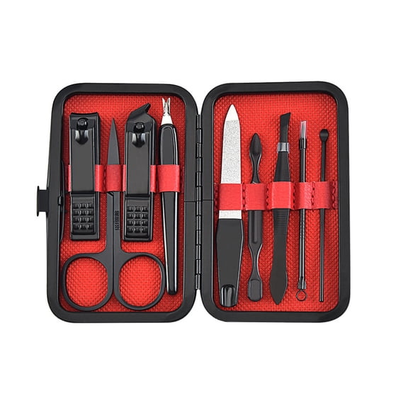 Manicure and Pedicure Set, Men's Grooming Kit, Black, 10 Pieces