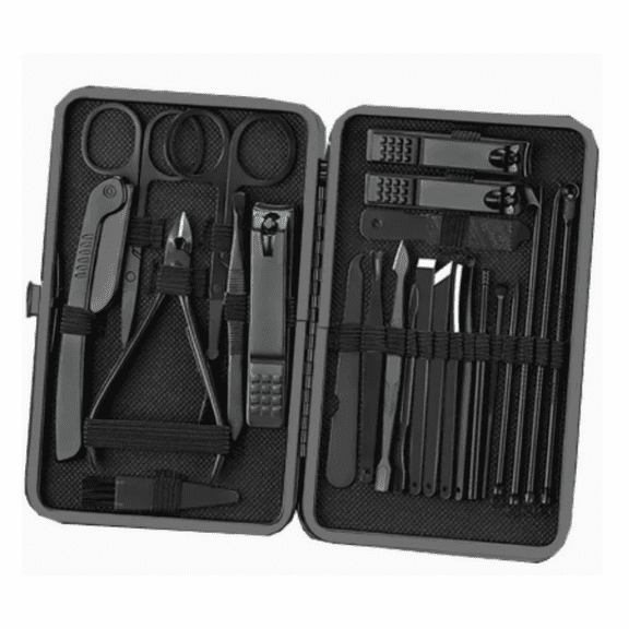 Manicure and Pedicure Set, Men's Grooming Kit, Black, 24 Pieces