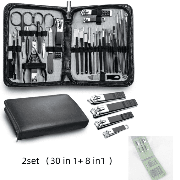 Manicure kit Personal Care Mens Grooming Kit, 30 in 1 Professional Nails Kit Pedicure Kit, Nail Clippers for Men and Beauty Tool Portable Set, with Luxurious Travel Case (Black)