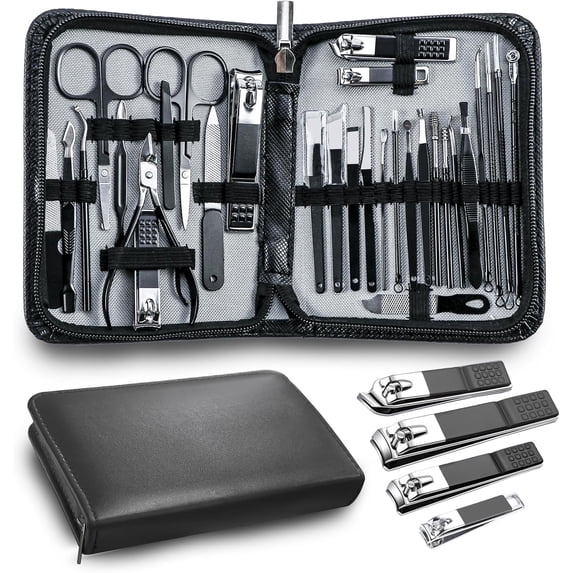 Manicure kit Personal Care Mens Grooming Kit, 30 in 1 Professional Nails Kit Pedicure Nail Clippers for Men and Beauty Tool Portable Set, with Luxurious Travel Case (Black)