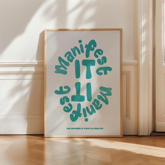 Manifest It Green Quote Manifestation Law of Attraction Trendy Retro Unframed Paper Print