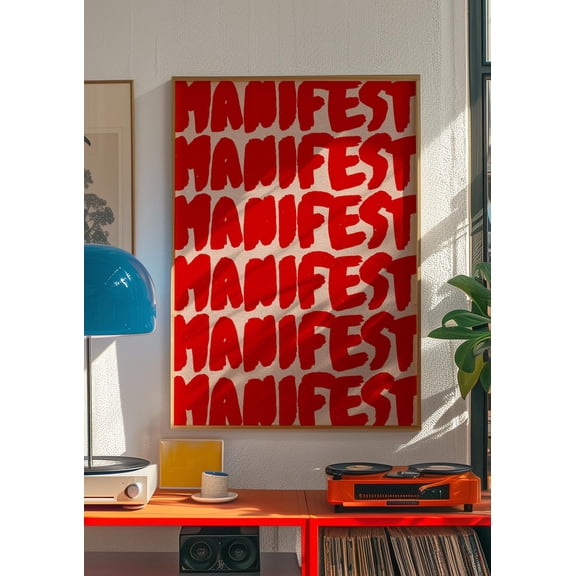 Manifest Typography Red Eclectic Wall Art, Unframed Paper Poster 8x10in