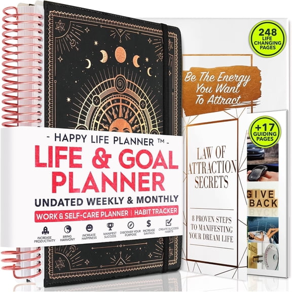 Manifestation Journal - Hourly, Weekly & Monthly Planner | 12-Month to Increase Productivity, Life Organizer & Goal Planner | Spiral Journal, Habit , Foldable Vision Board, Box & Stickers