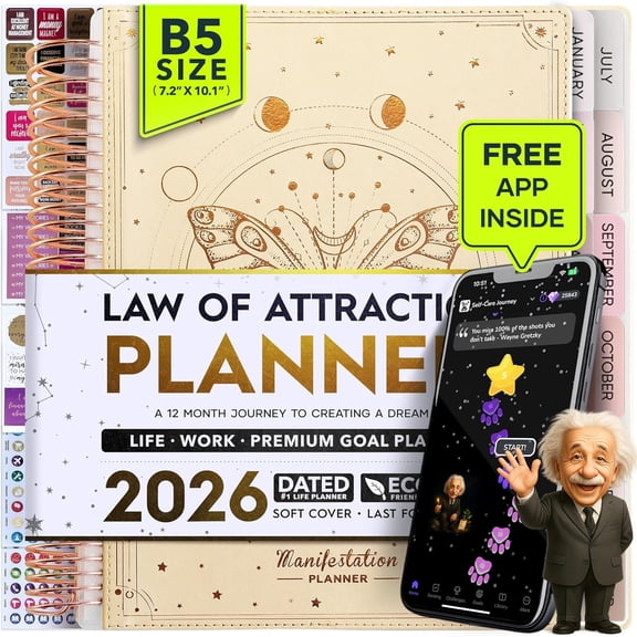 Manifestation Journal - Hourly, Weekly & Monthly Planner with Productivity App | 12-Month Life Organizer & Goal Planner | Spiral Journal, Habit , Foldable Vision Board & Box