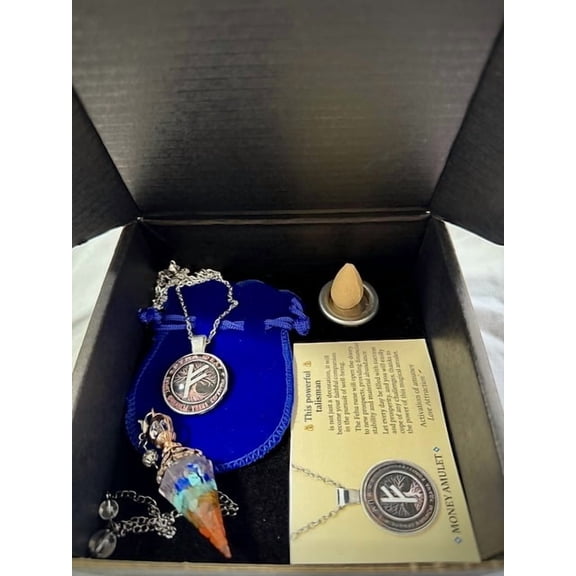 Manifestation Money Ritual Box  InnerLight Money Amulet Necklace Gift Set for Wealth, Prosperity & Abundance  Includes Pendant, Chakra Crystal Pendulum, Velvet Pouch & Ritual Card