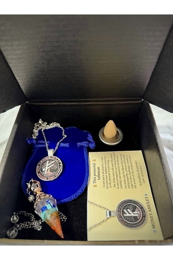 Manifestation Money Ritual Box  InnerLight Money Amulet Necklace Gift Set for Wealth, Prosperity & Abundance  Includes Pendant, Chakra Crystal Pendulum, Velvet Pouch & Ritual Card