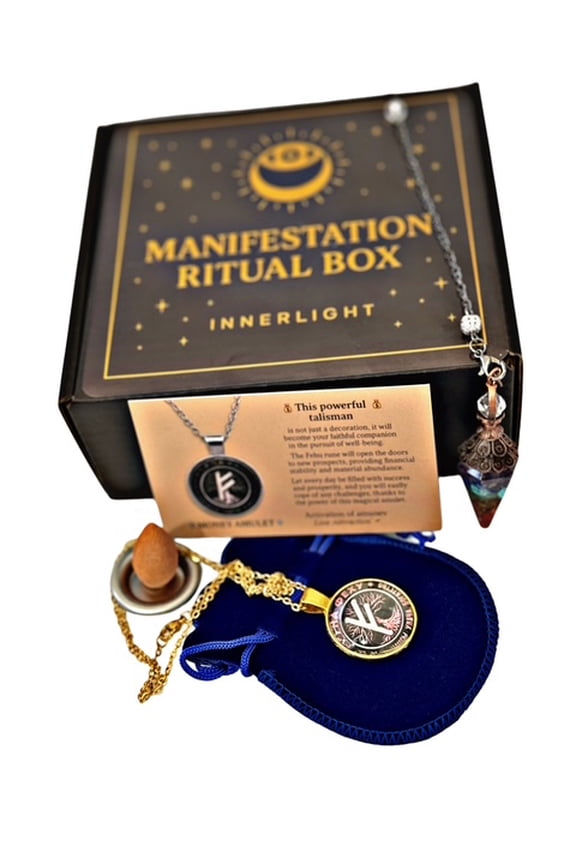 Manifestation Money Ritual Box  InnerLight Money Amulet Necklace Gift Set for Wealth, Prosperity & Abundance  Includes Pendant, Chakra Crystal Pendulum, Velvet Pouch & Ritual Card