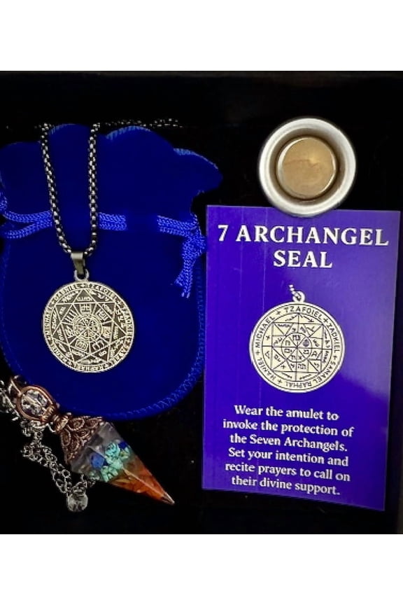 Manifestation Open ALL Roads/Protection Ritual Box – 7 Archangel Seal Amulet Gift Set – Protection & Guidance Pendant – Includes Crystal Pendulum, Velvet Pouch & Instruction Card