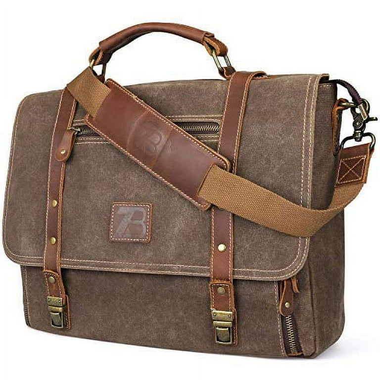  Messenger Bag for Men 15.6 inch Vintage Leather Waterproof  Laptop Briefcase Large Computer Laptop Bag Leather Satchel Bag Retro Shoulder  Bag for Office Business Travel College, Brown : Electronics