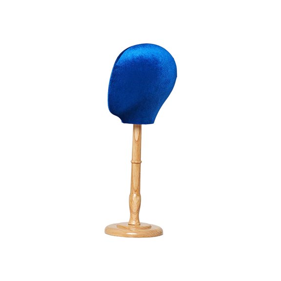 Manikin Head Hat Display Holder, Tabletop ,Multipurpose with Wood Base, Caps Storage Rack for Home Salon and Travel ,Hairdresser Training Blue Tall Base
