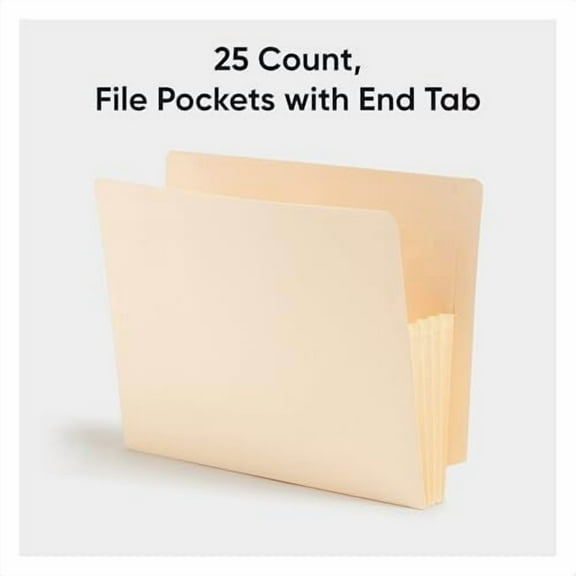 Manila End Tab Expanding File Folders 3-1/2-Inch Expansion Pocket with Gussets, Expandable Letter Size, 25 Count (75124)