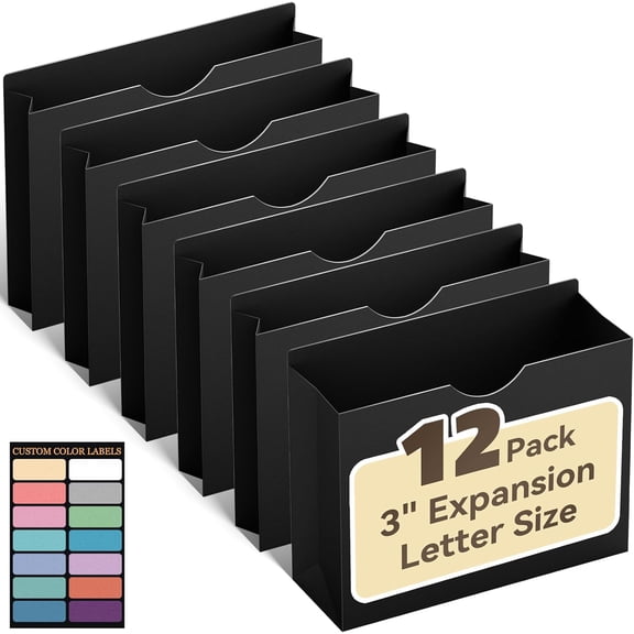 Manila File Jackets & File Pockets Letter Size,Reinforced Straight Cut Tab,Heavy Duty 3" Expansion Manila Folders,Designed for Use in Standard Hanging Files,12 Pack Project File Jackets