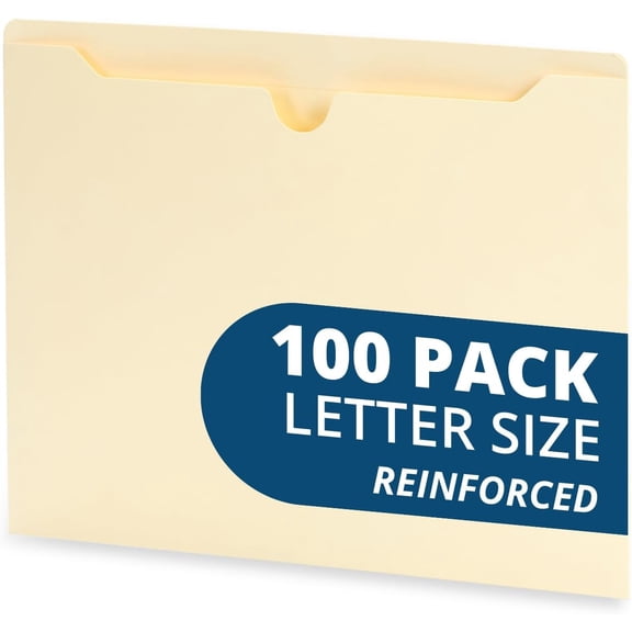 Blue Summit Supplies Manila File Jackets, Reinforced Straight Cut Tab, Designed for Use in Standard Hanging Files, Letter Size, 100 Pack