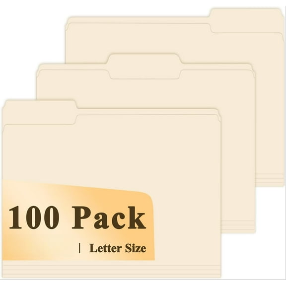 Manila Folders 8.5 x 11 | 1/3 Cut File Folders Letter Size | Manilla File Folders 8.5 x 11 Pack of 100 | Paper Folders for Documents, Business, School, Classroom and Office Supplies.