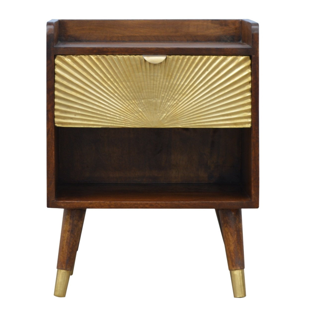 Manila Gold and Chestnut 1-Drawer Nightstand with Brass Accents