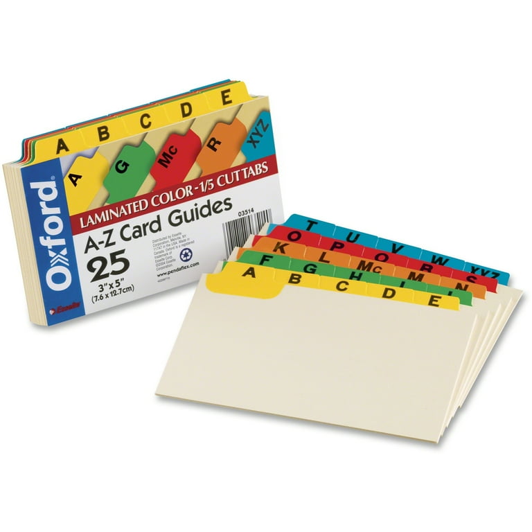 Manila Card Guides, 1/5-Cut Top Tab, A to Z, 3 x 5, Manila, 25/Set Manila Card Guides, 1/5-Cut Top Tab, A to Z, 3 x 5, Manila, 25/Set