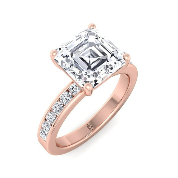 Manila - Moissanite Asscher Cut Lab Diamond Engagement Ring With Channel Set Sidestones