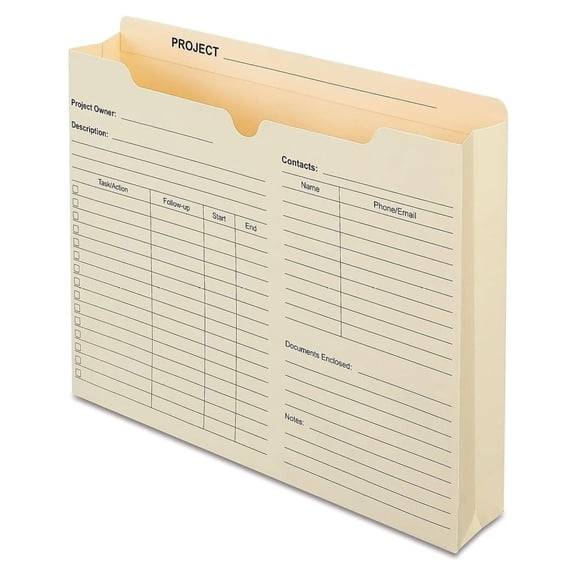 Manila Project Files, Letter Size - 2 Inch Expansion, Reinforced Tabs, Pre-Printed Forms, 100/Carton