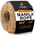 thumbnail image 1 of Manila Rope - 3 Strand Cordage Twisted Braided Rope - Thick Natural Fiber Rope for Nautical, Marine, Decorative Rope for Crafts, Porch Column, Outdoor Pole Wrap, Tree Rope Swing (1/4" 600 Feet), 1 of 6