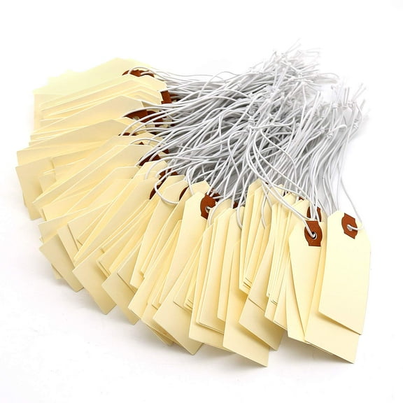Manila Shipping Tags 1 3/8 Inch X 2 3/4 Inch. Come with Elastic Rubber Bands. Double Layer Reinforced Eyelets. Durable and Reusable. (100 PC)