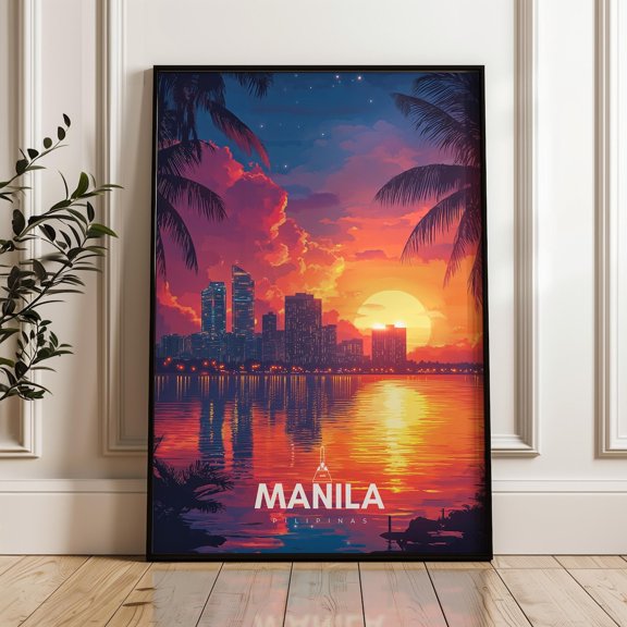 Manila Sunset Skyline Print Philippines Travel