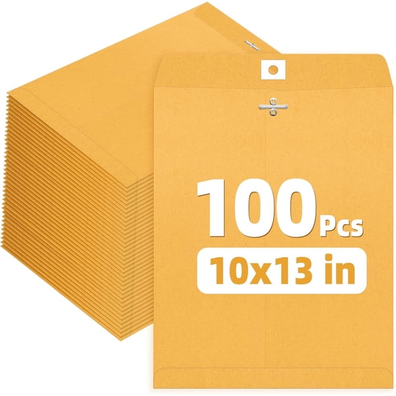 Manilla Envelops, 10"x13" Brown Kraft Envelopes with Clasp Closure, 28-lb Paper Mailing Envelopes, 100 Count Great for Filing, Storing or Mailing Documents