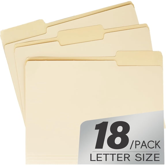 Manilla File Folder,1/3 Cut Tab,Letter Size Folders,Great for Organizing and Easy File Storage,18 Per Box