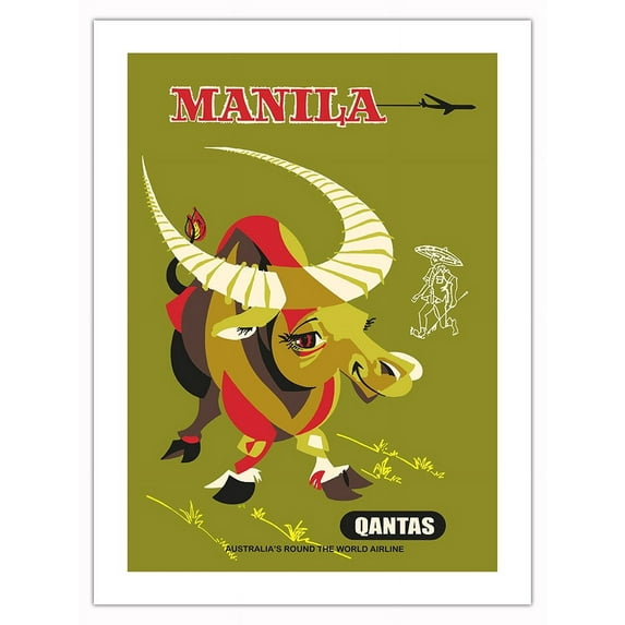 Manilla Philippines - Quantas Air Lines - Vintage Airline Travel Poster c.1950 - Bamboo Fine Art 290gsm Paper (Unframed) 12x16in