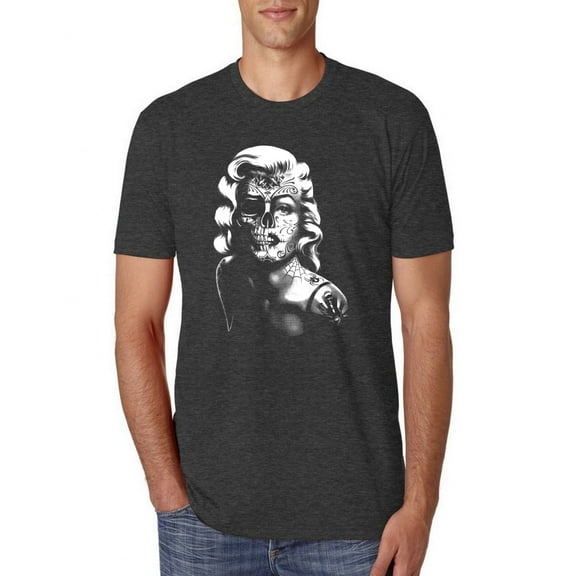 Manilyn Monroe Skull Face and Body Tattoo | Mens Pop Culture Premium Tri Blend T-Shirt, Vintage Black, Small