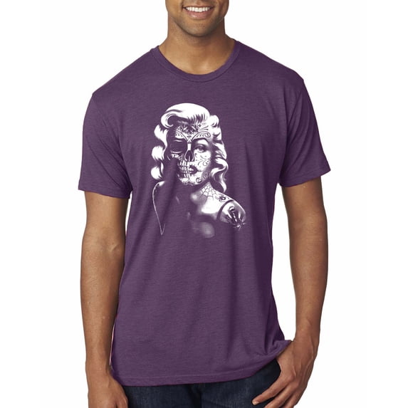 Manilyn Monroe Skull Face and Body Tattoo | Mens Pop Culture Premium Tri Blend T-Shirt, Vintage Purple, X-Large