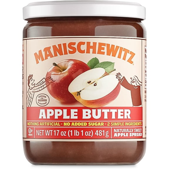 Manischewitz Apple Butter, 17oz Smooth & Sweet Spread, Great for Sauces & Glazes, No Sugar Added