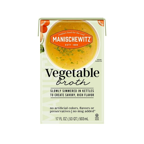 Manischewitz Aseptic Vegetable Broth 17oz 3 Pack, Flavorful, Kettle Cooked, Slowly Simmered