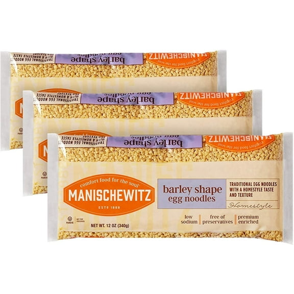 Manischewitz Barley Shaped Enriched Egg Noodles, 12 OZ Pack of 3 Makes a Great Homestyle Farfel, No Preservatives, Low Sodium