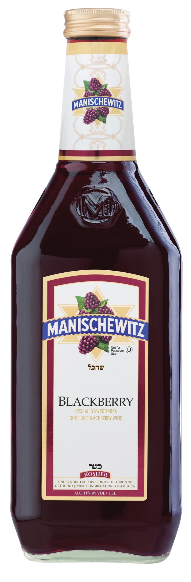 Manischewitz Blackberry Kosher Red Wine, New York, 1.5 Liter Glass
