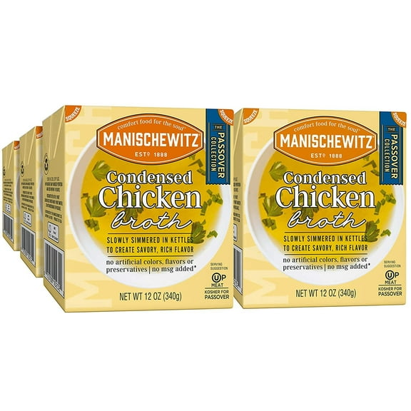 Manischewitz Condensed Chicken Broth 12oz 6 Pack, Flavorful, Kettle Cooked, Slowly Simmered