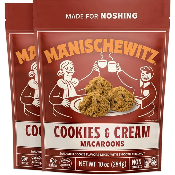 Manischewitz Cookies N' Cream Macaroons, 10oz (2 Pack) | Coconut Macaroons | Resealable Bag | Dairy Free | Gluten Free Coconut Cookie | Kosher for Passover