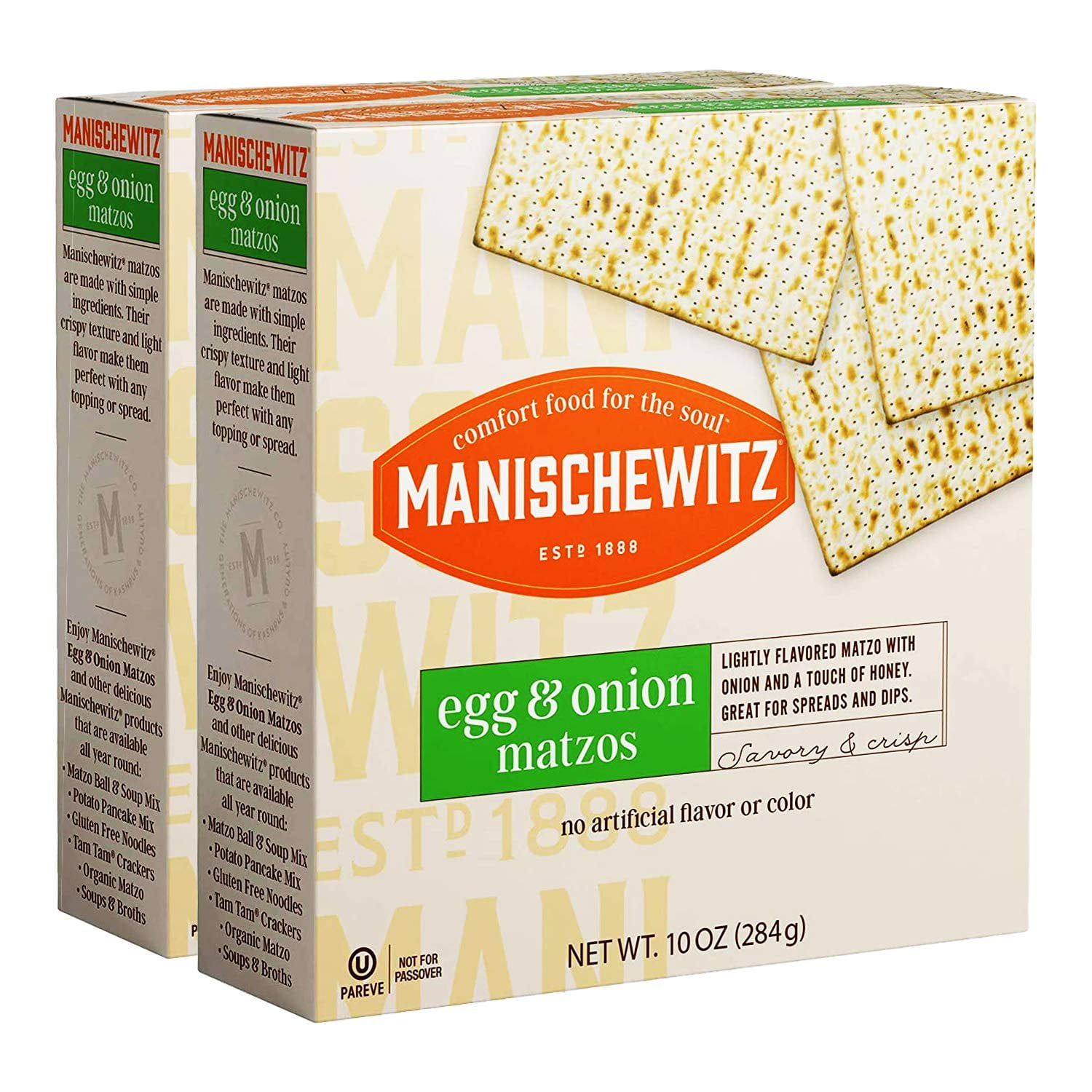 Manischewitz Egg & Onion Matzo 10oz 2 Pack Crisp & Delicious Flavored