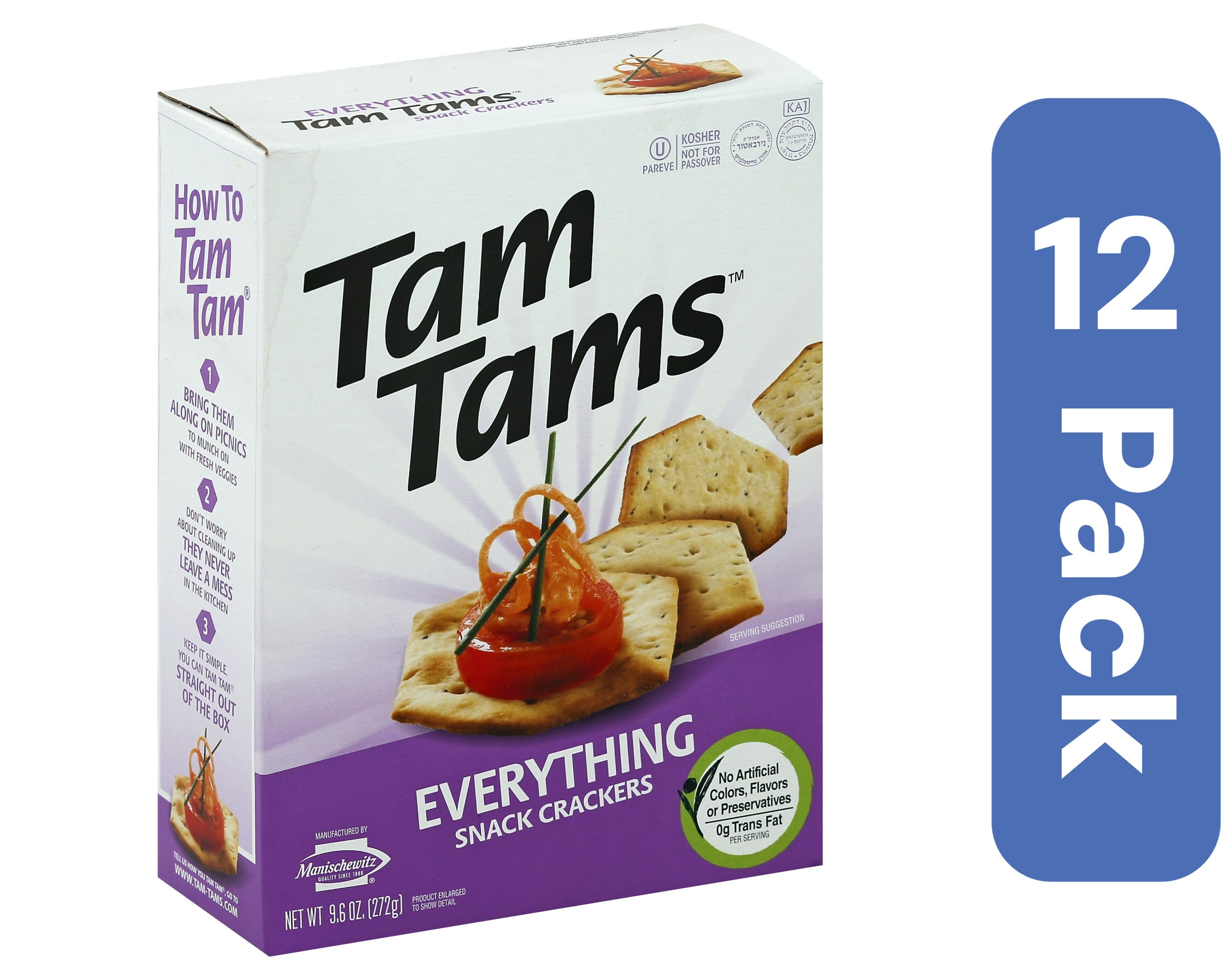 Manischewitz Everything Tam Tam Snack Crackers 9.6 oz (Pack Of 12)