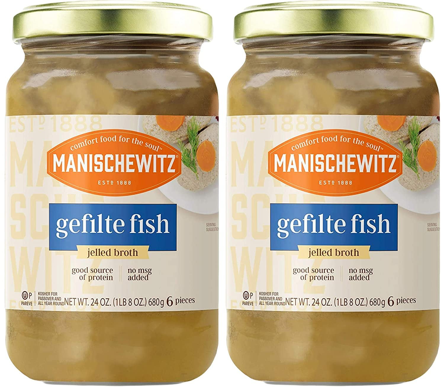 Manischewitz Gefilte Fish in Jelled Broth 24oz 2 Pack, Packed with