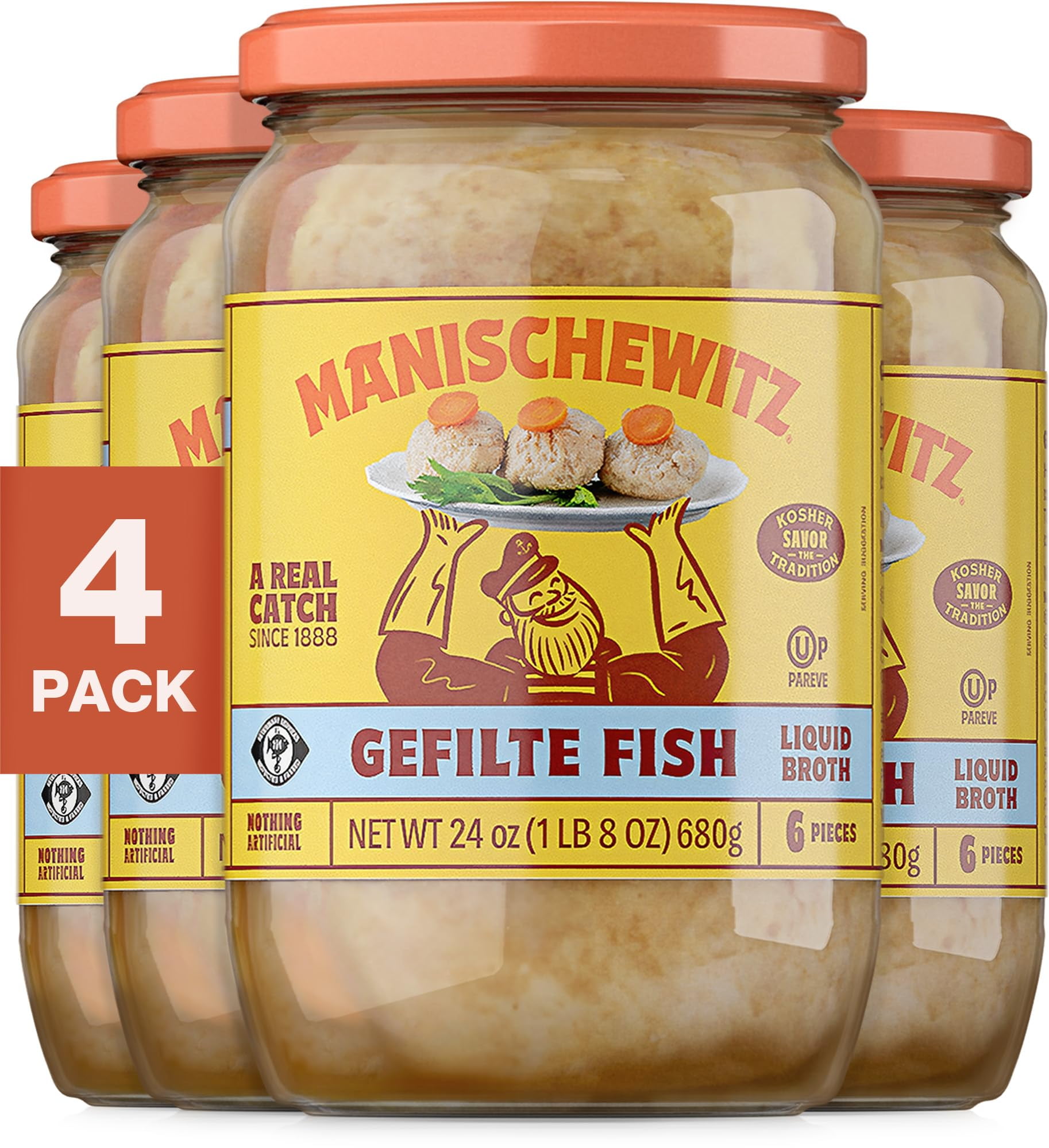 Manischewitz Gefilte Fish in Liquid Broth, 24 oz (4 Pack) Protein