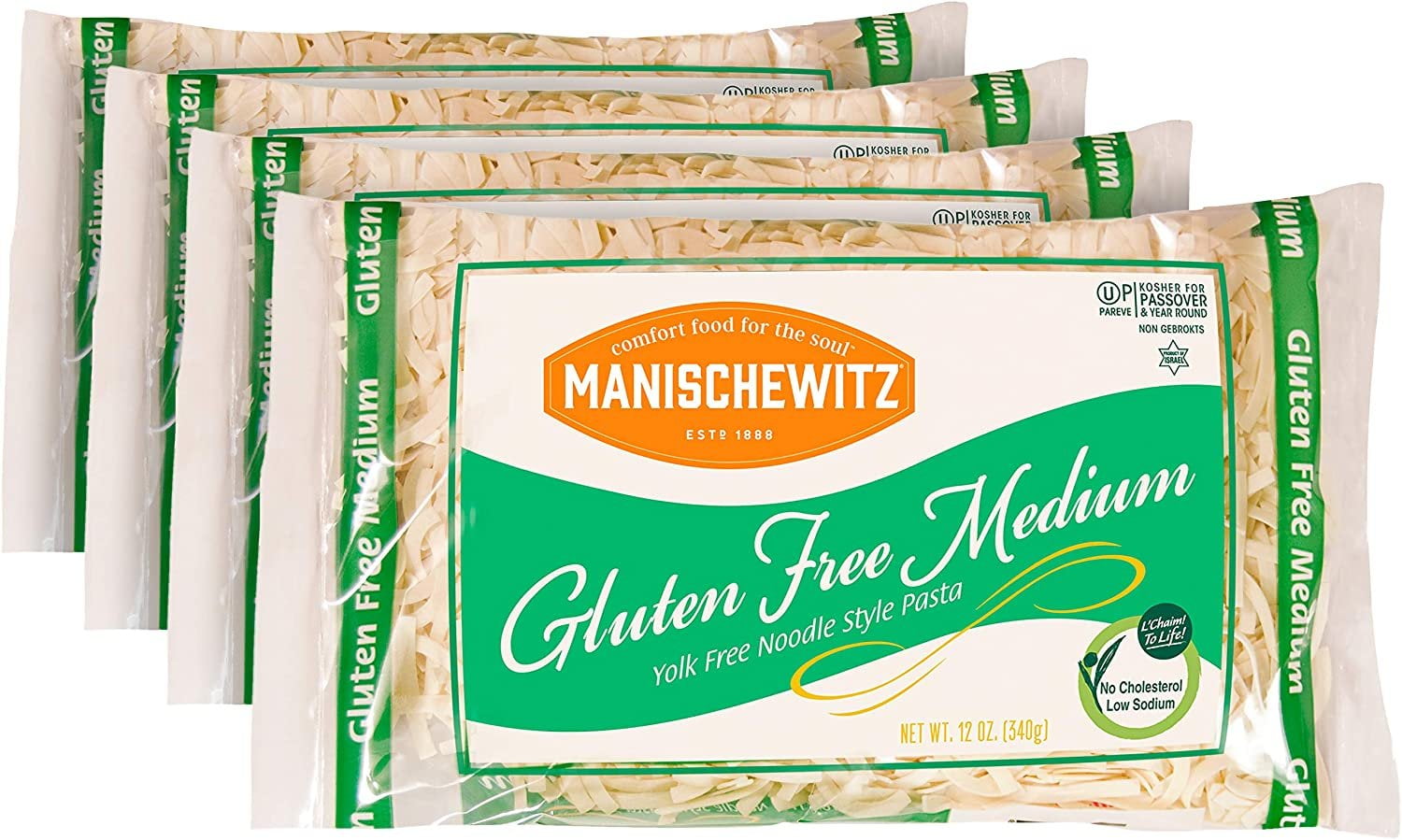 Manischewitz Gluten Free Egg Noodles Medium Yolk Free 12Ounce Pack of 4 Certified Kosher