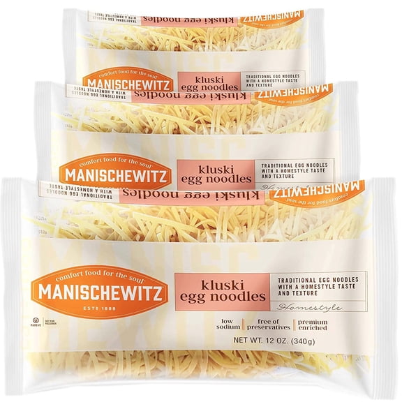 Manischewitz Kluski Egg Noodles 12oz 3 Pack Homestyle Taste & Texture, Premium Enriched, Low Sodium, No Preservatives