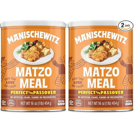 Manischewitz Matzo Meal, 16 oz Resealable Canister, 2 Pack - Total 2lbs Kosher for Passover