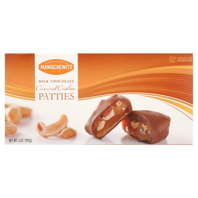 Manischewitz Milk Chocolate Caramel Cashew Patties 5oz Rich & Creamy, Wonderful Nutty Flavor
