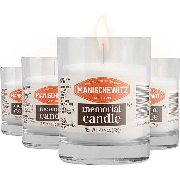 Manischewitz One Day Glass Yahrzeit Memorial Candle, Unscented, White, 4 Pack