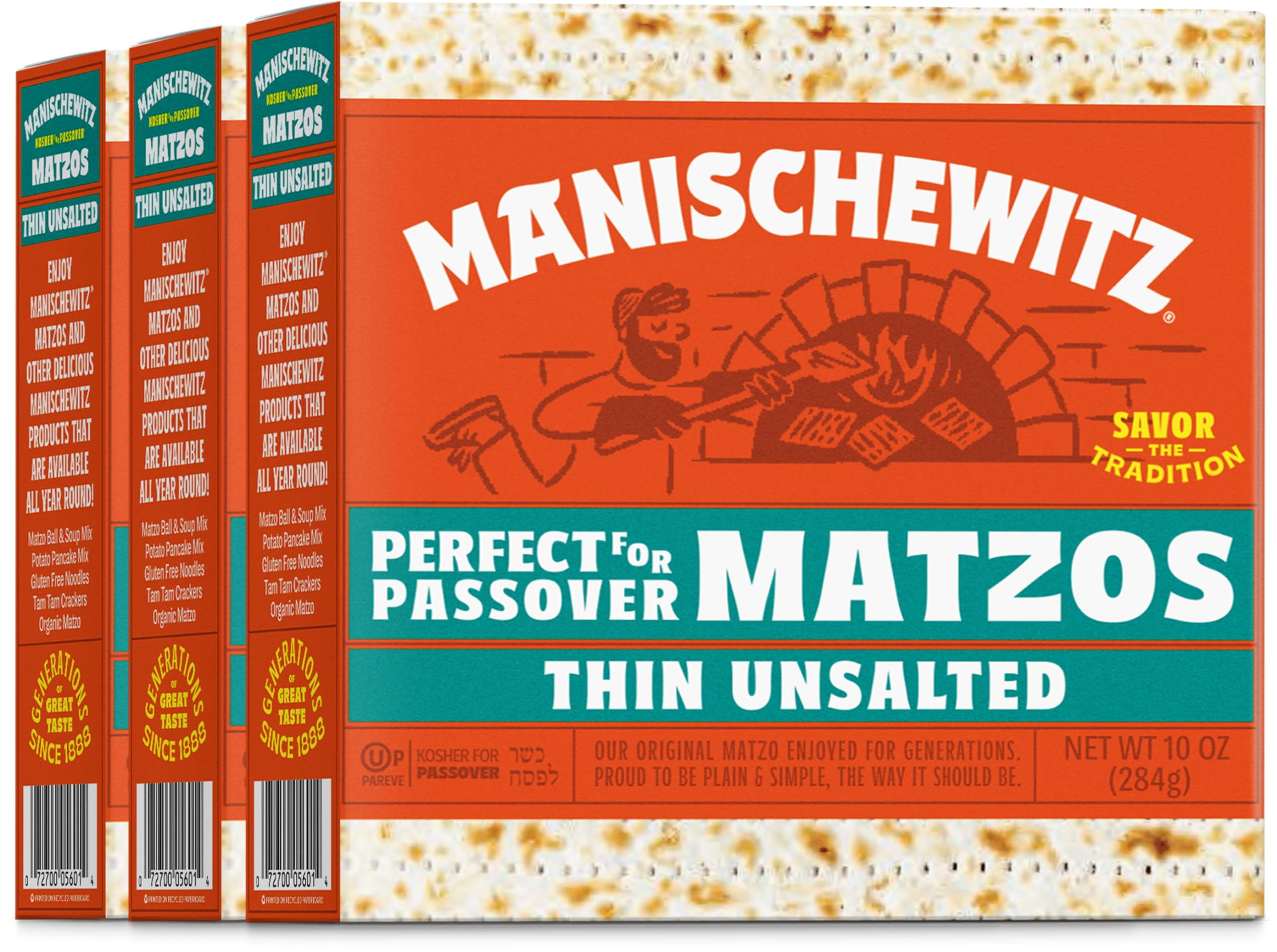 Manischewitz Original "Thin Unsalted YPF5 Matzo" 10oz (3 Pack) Airy