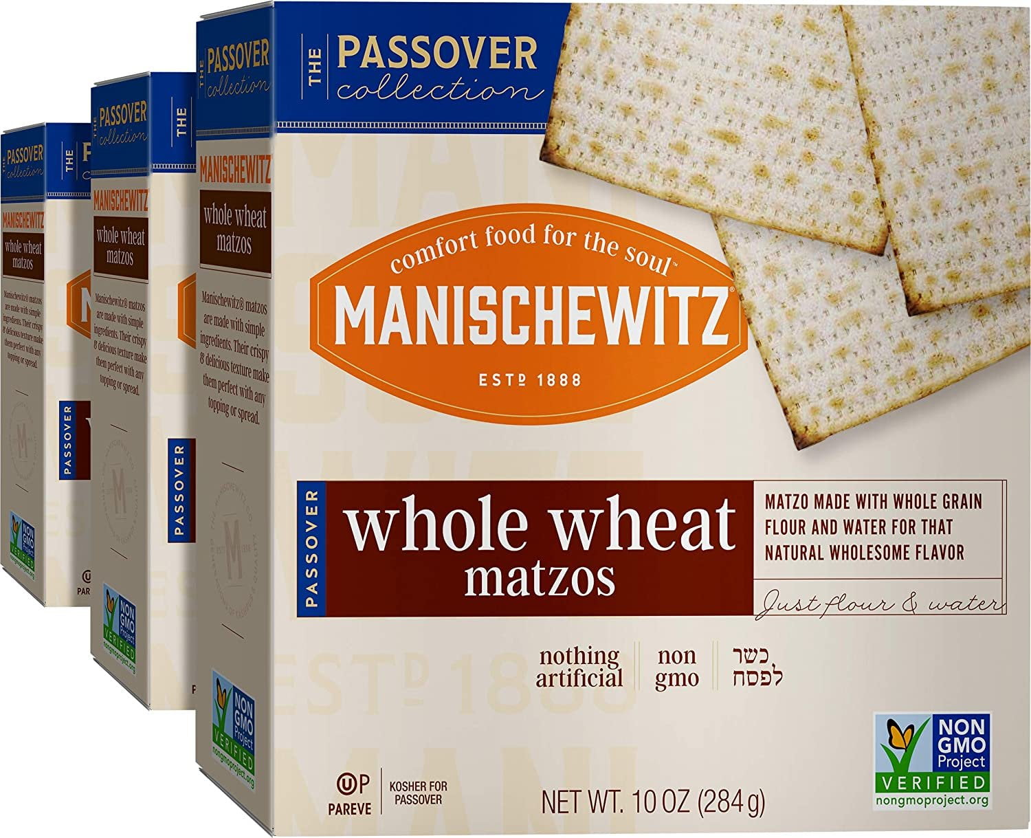 Manischewitz Passover Whole Wheat Matzo 10 oz 3 Pack Thin, Crisp & Delicious, Just 2 Ingredients