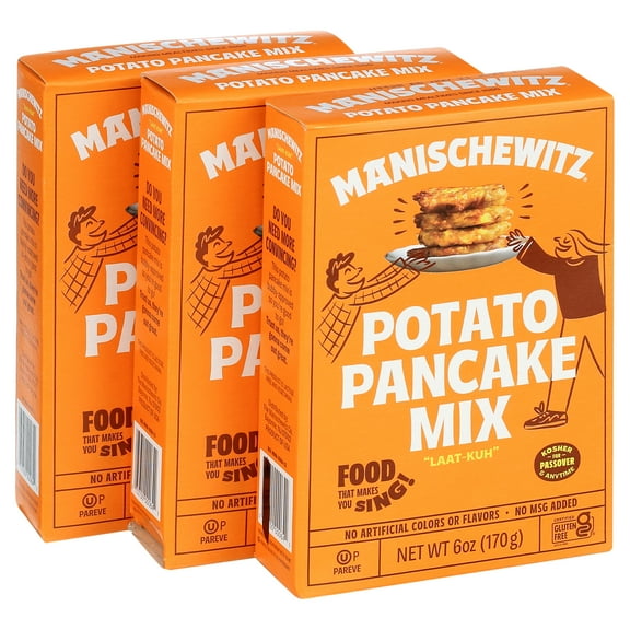 Manischewitz Potato Pancake Mix 6oz 3 Pack Gluten Free, No MSG, Traditional Style Potato Latke Mix