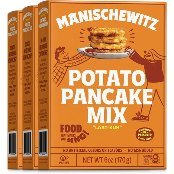 Manischewitz Potato Pancake Mix OLF24 6oz (3 Pack) Gluten Free, No MSG, Traditional Style Potato Latke Mix